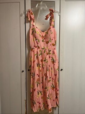 LC Lauren Conrad Pink Fruit-Print Tie-Shoulder Midi Dress